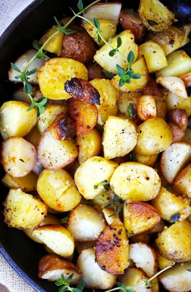 Potatoes in skillet. 