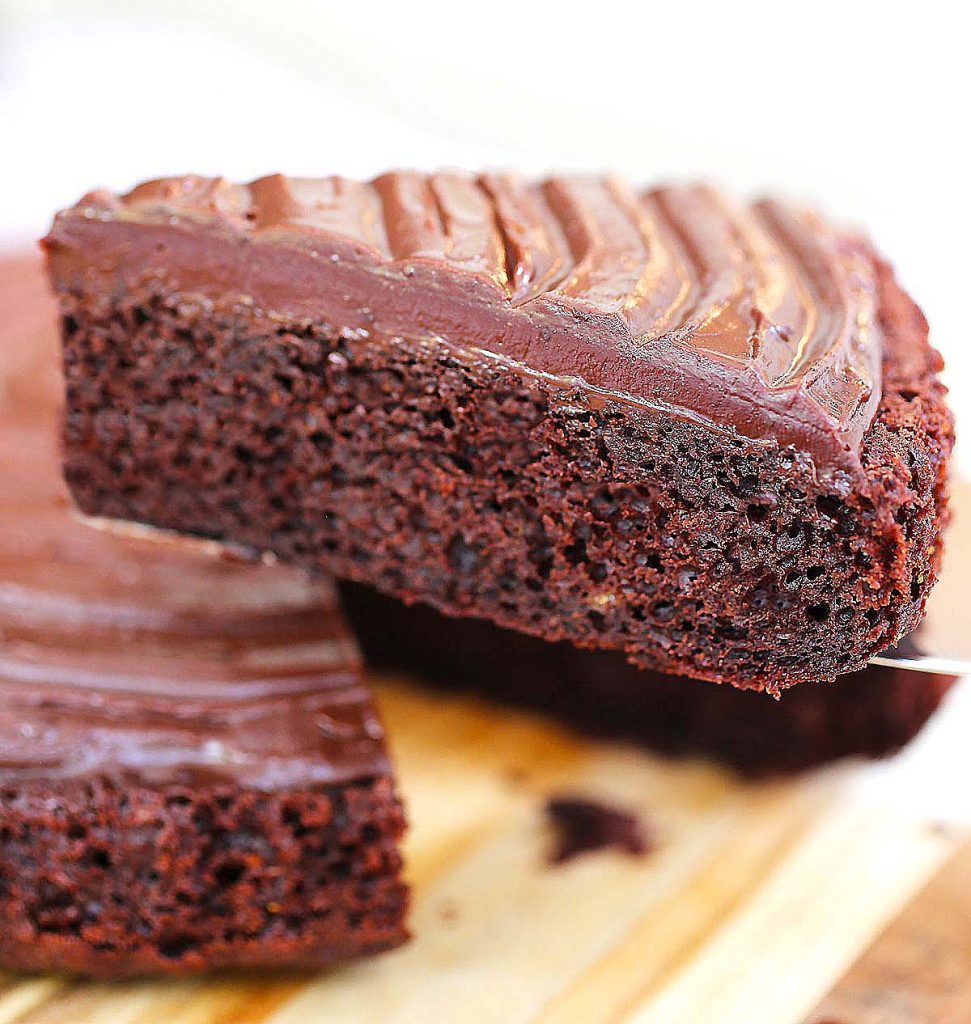 Chocolate cake slice.