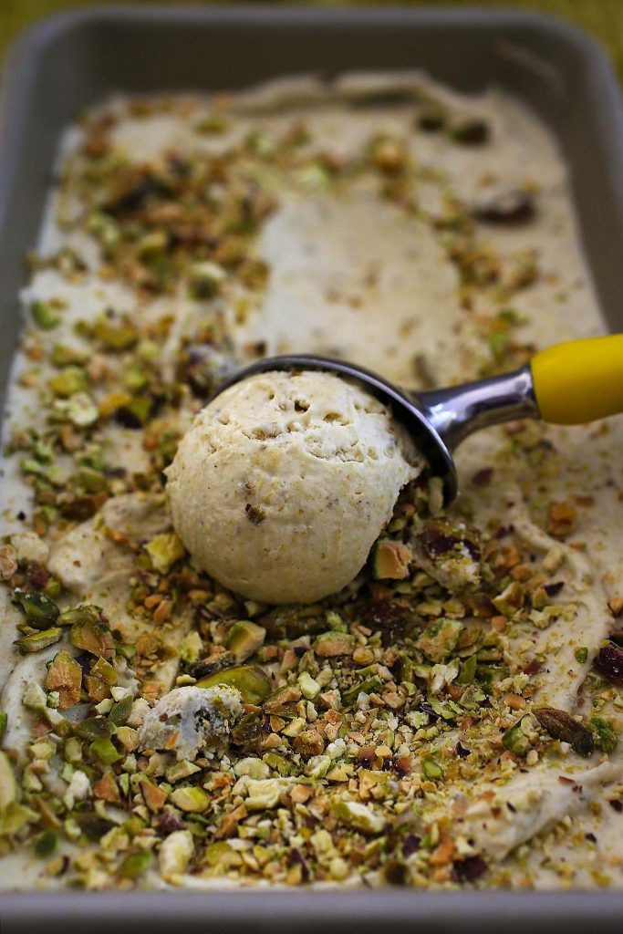 Ice cream with pistachios.