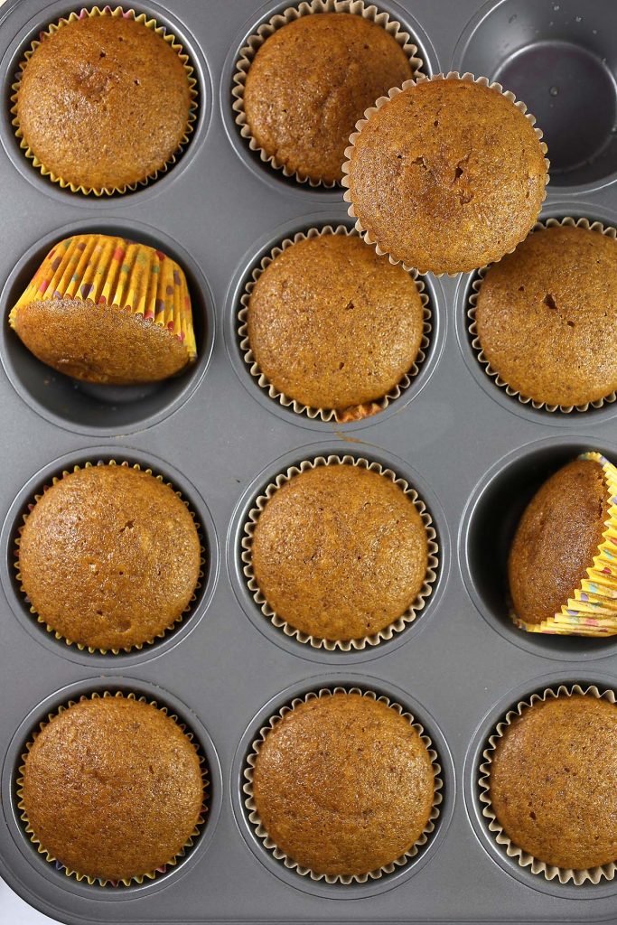 Baked muffins in pan.