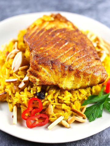 Basmati rice and spiced fish