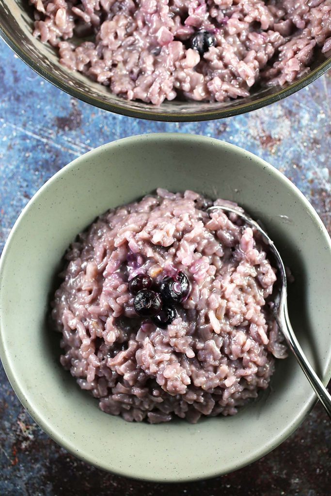 Blueberry Mascarpone Risotto in serving plate.