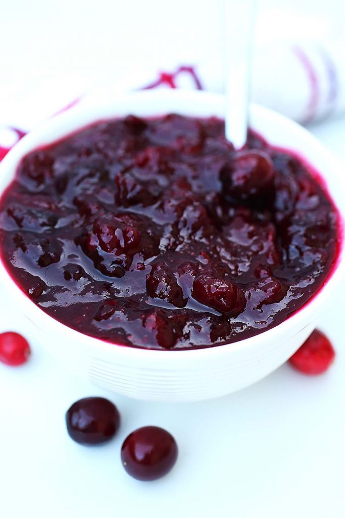 Cranberry sauce in bowl.