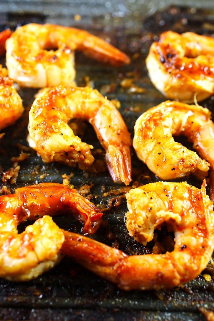 Shrimps on grill.