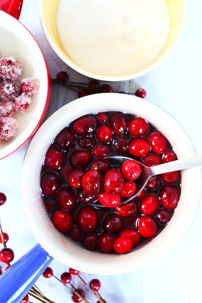 Cranberries soaked in simple syrup.